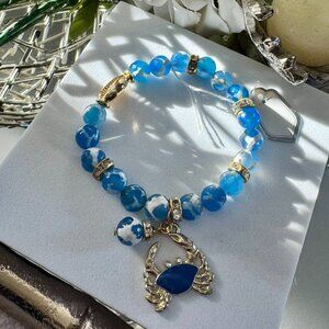 Blue fire agate Gemstone beaded stretch crab beach bracelet